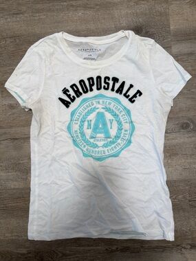 Aeropostale White Tee with Aqua Logo